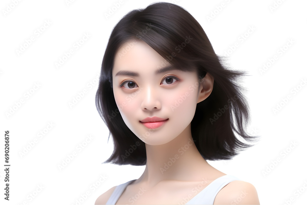 Japanese beautiful woman portrait with smooth health skin face for advertising design 3D rendering. Generative Ai. Japanese beautiful woman portrait with smooth health skin face for advertising design 3D rendering. Generative Ai.