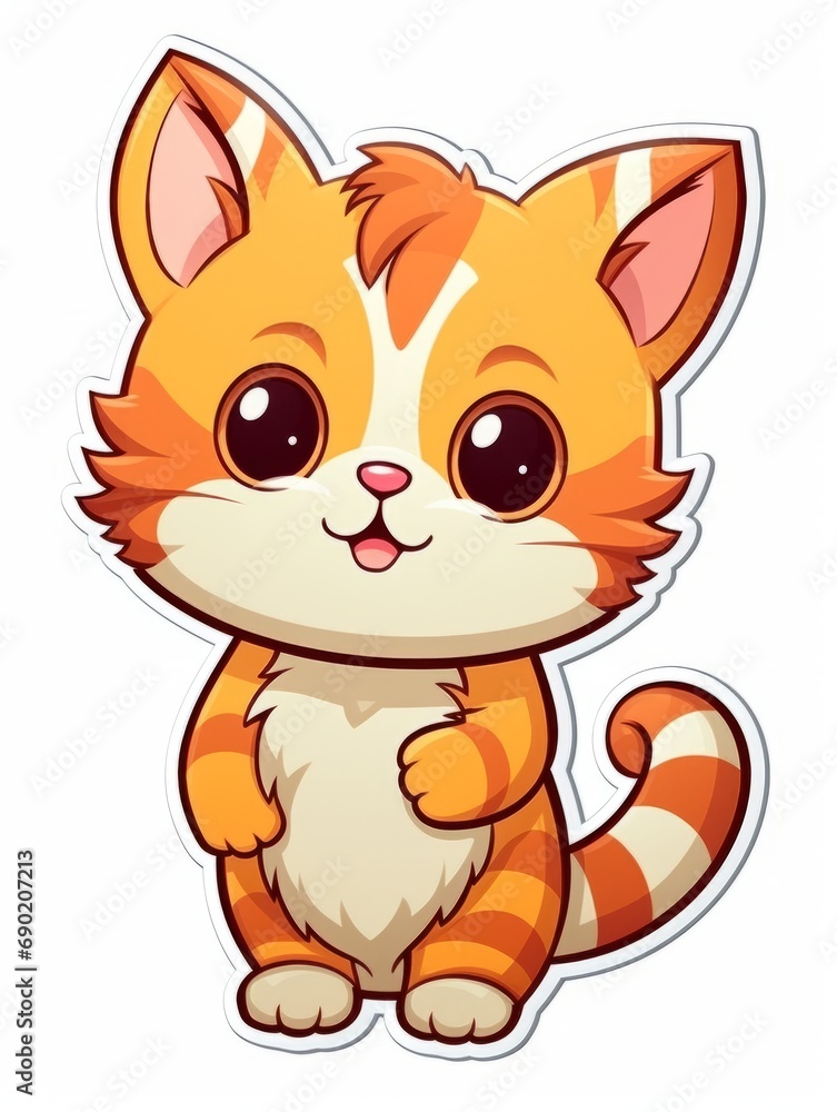 Cartoon sticker cute red kitten, AI
