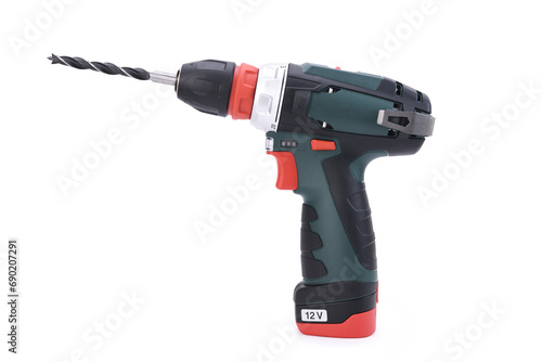 Cordless drill screwdriver isolated on white background. photo