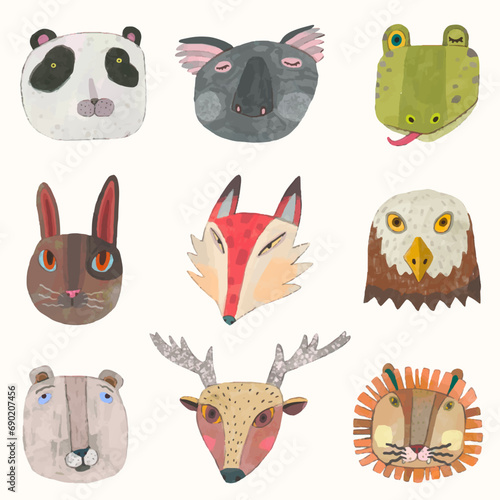 Animals wildlife watercolor vector illustration. photo