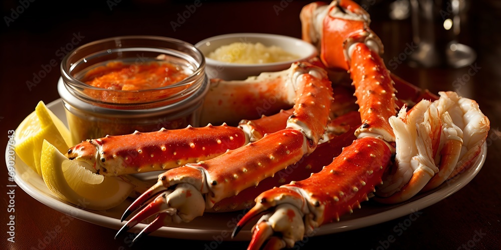 Butter garlic crab legs, cracked open and served with a side of melted