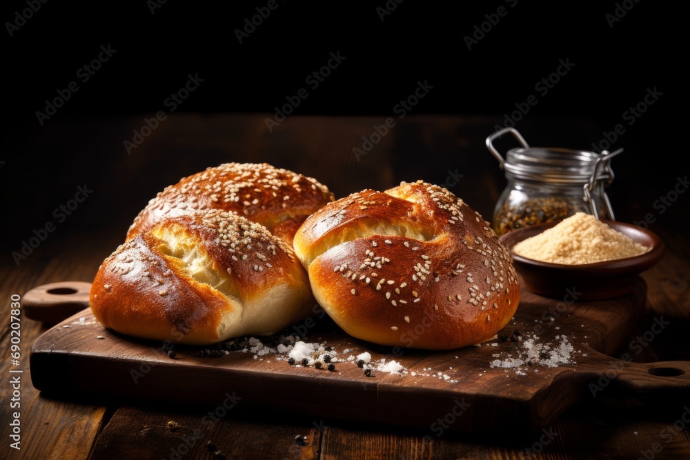 Delicious Salted Pretzel Bread with Mustard Dip on a Vintage Wooden Table