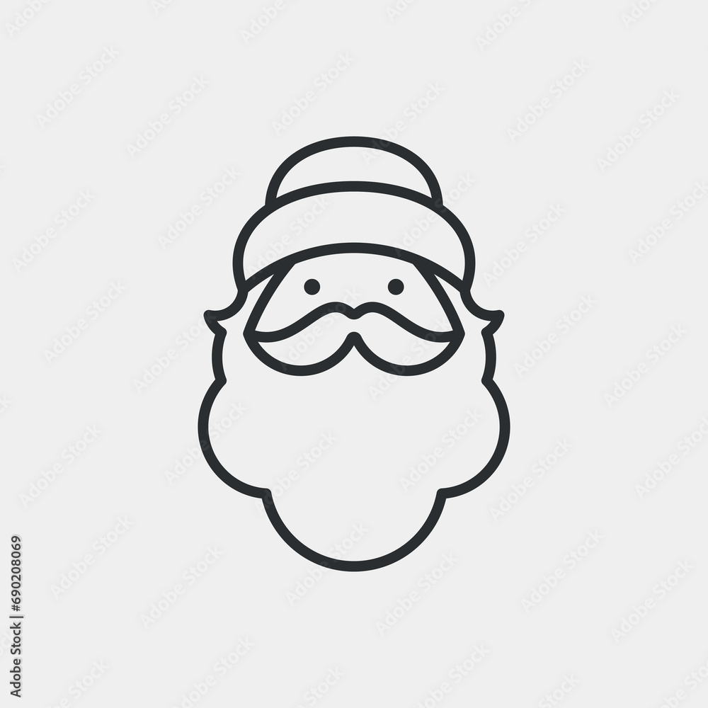 Santa Claus or Father Frost Face. Simple thin icon. Strokes are editable