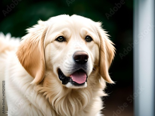 Sweet White Golden Retriever Labrador Dog Realistic Illustration Portrait 