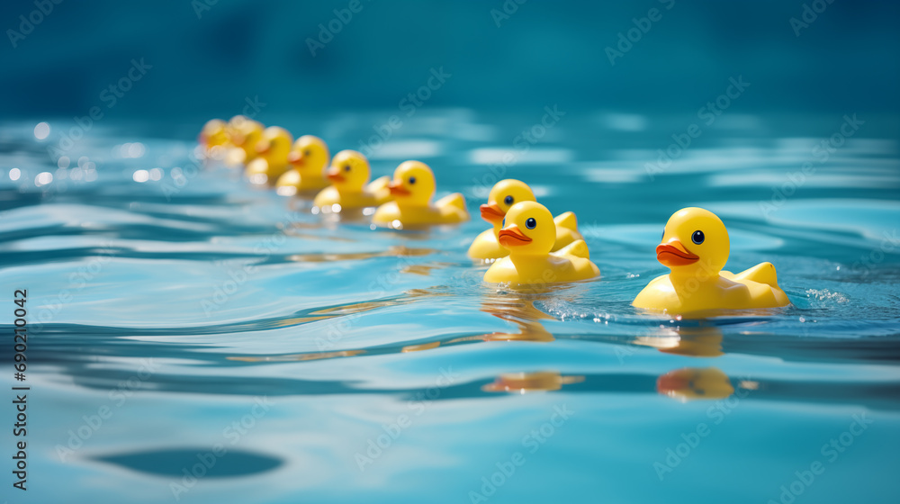 Rubber ducky leadership concept on water. AI generated Rubber ducky leadership concept on water. AI generated