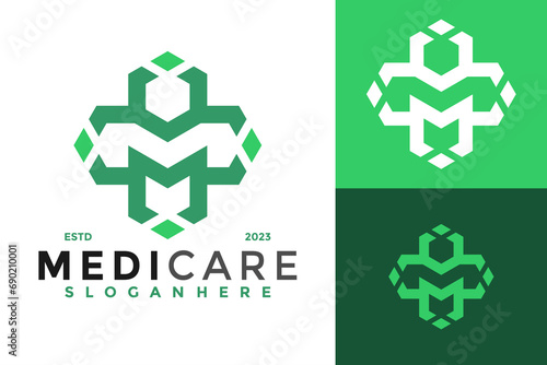 Letter M Medical Care Logo design vector symbol icon illustration