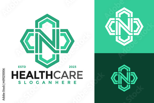 Letter N Health Care Medical Logo design vector symbol icon illustration