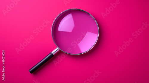 Modern magnifying glass on a magenta background. AI generated