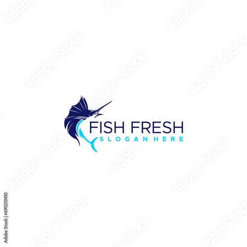 Unique Sea Blue Marlin Fish on White Background