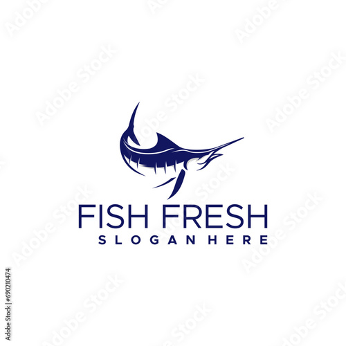 Unique Sea Blue Marlin Fish on White Background