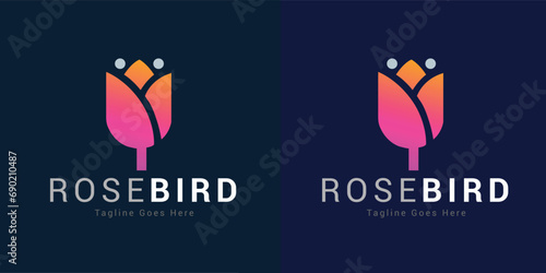 Vector nature rose bird logo design photo