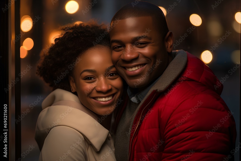 A young happy African American couple in love spending time together on Valentine's Day. A young happy African American couple in love spending time together on Valentine's Day.