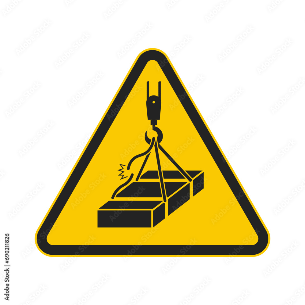 Triangle yellow safety sign risk of fall from height, wire sling break, for industrial engineering crane safety sign Triangle yellow safety sign risk of fall from height, wire sling break, for industrial engineering crane safety sign