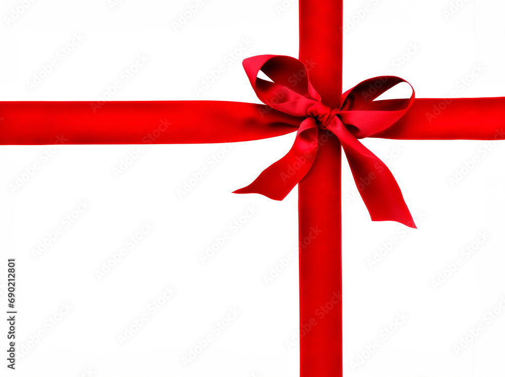 Vibrant red ribbon tied into a bow against a plain white background Vibrant red ribbon tied into a bow against a plain white background
