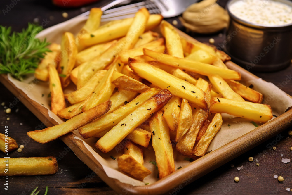 Homemade French fries. Crispy golden French fries. Delicious French fries in a metal dish Homemade French fries. Crispy golden French fries. Delicious French fries in a metal dish