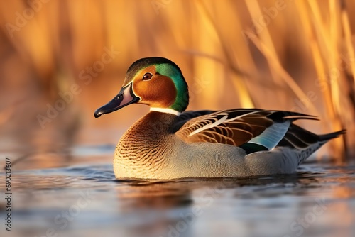 Duck Eurasian Teal or Common Teal. Anas crecca male. Eurasian green-winged teal. common teal photo