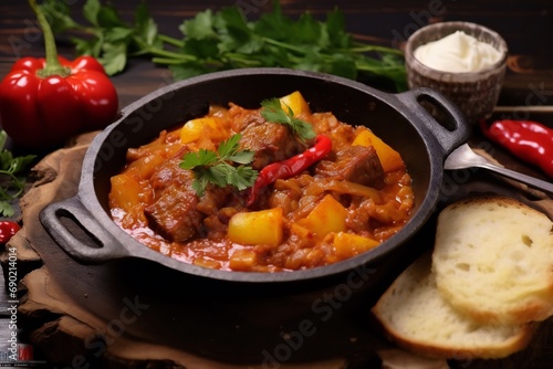 Traditional Hungarian dish - letcho. letcho with sausage, zucchini and paprika