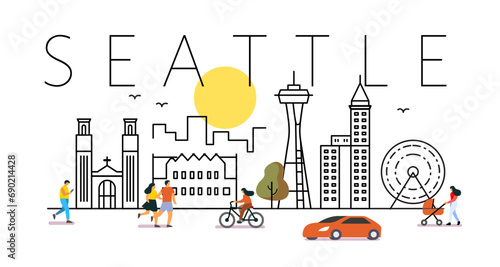 Seattle City Line View. Poster print minimal design.