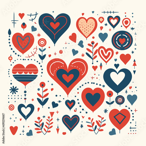 pattern with folk style hearts and icons