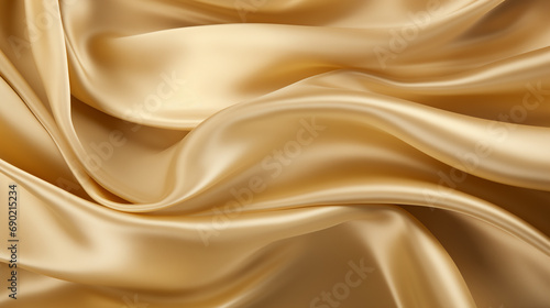 silk fabric of golden color, top view, background and pattern from natural material.