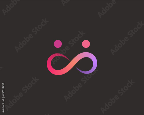 Abstract couple partnership bright gradient logotype. Team family flat symbol. Creative infinity eight unity vector sign. photo