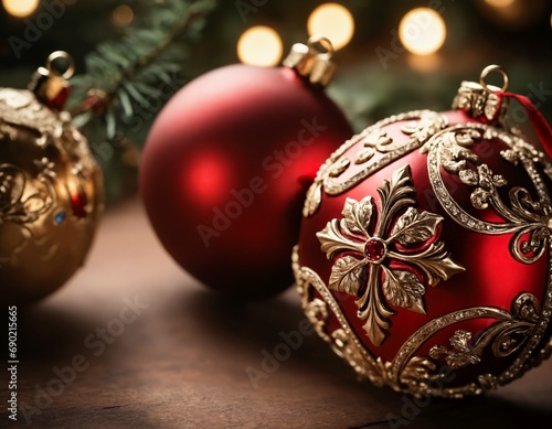Decorated red Christmas balls