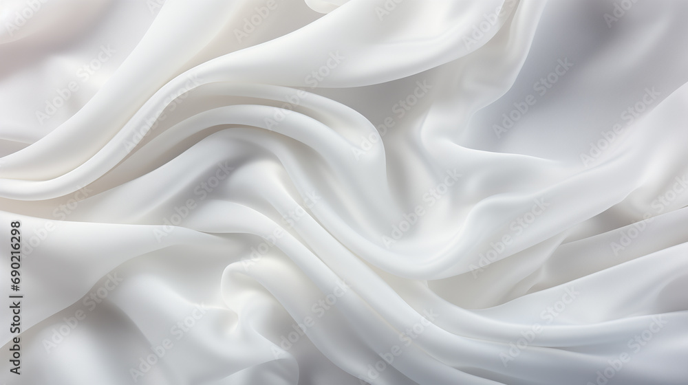 Fototapeta premium white silk fabric, top view, background and pattern made of natural material.