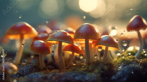 small inedible mushrooms, poisonous mushrooms forest background macro nature wild photo