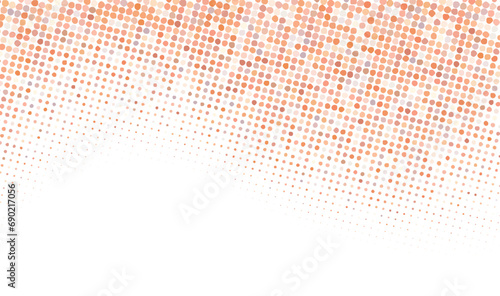 Banner with Halftone trendy peach fuzz color pattern. Abstract background for flier, poster, invitation card.