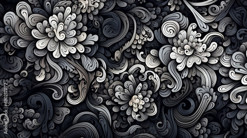 Abstract floral pattern in black and white colors photo