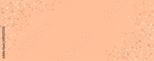 Communication social mesh banner. Network polygonal trendy peach fuzz color background.