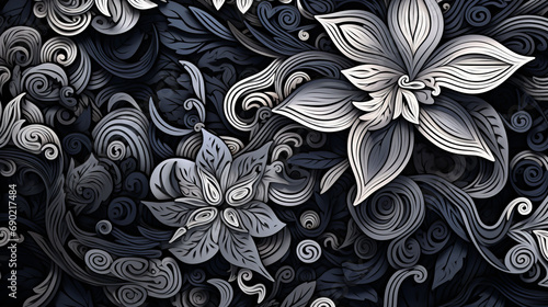 Abstract floral pattern in black and white colors