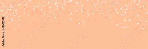 Communication social mesh. Network polygonal trendy peach fuzz color background.