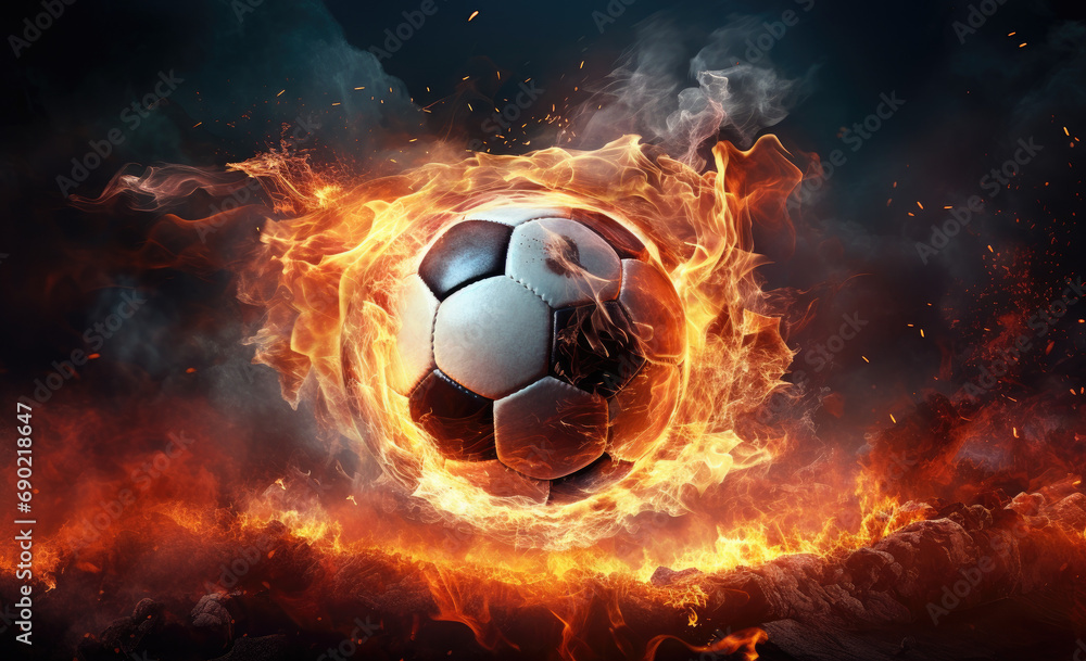 Naklejka premium soccer ball in fire