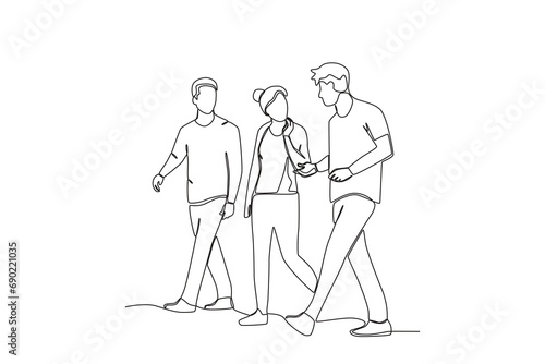 Single continuous line drawing of A group of people are joking on the street. outdoor crowd concept, vector illustration of male and female crowd 