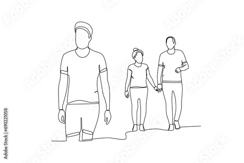 Single continuous line drawing of people on the street. outdoor crowd concept  vector illustration of male and female crowd 