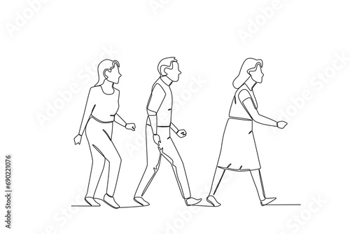 Single continuous line drawing of people on the street. outdoor crowd concept, vector illustration of male and female crowd