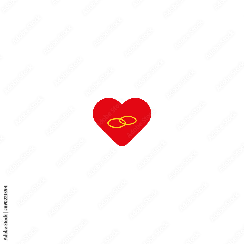 Two gold rings on a red heart