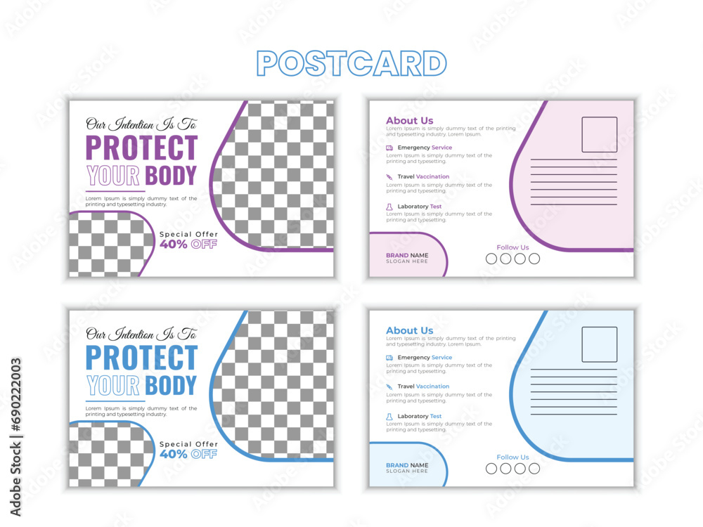 Professional medical postcard design template. Professional medical postcard design template.