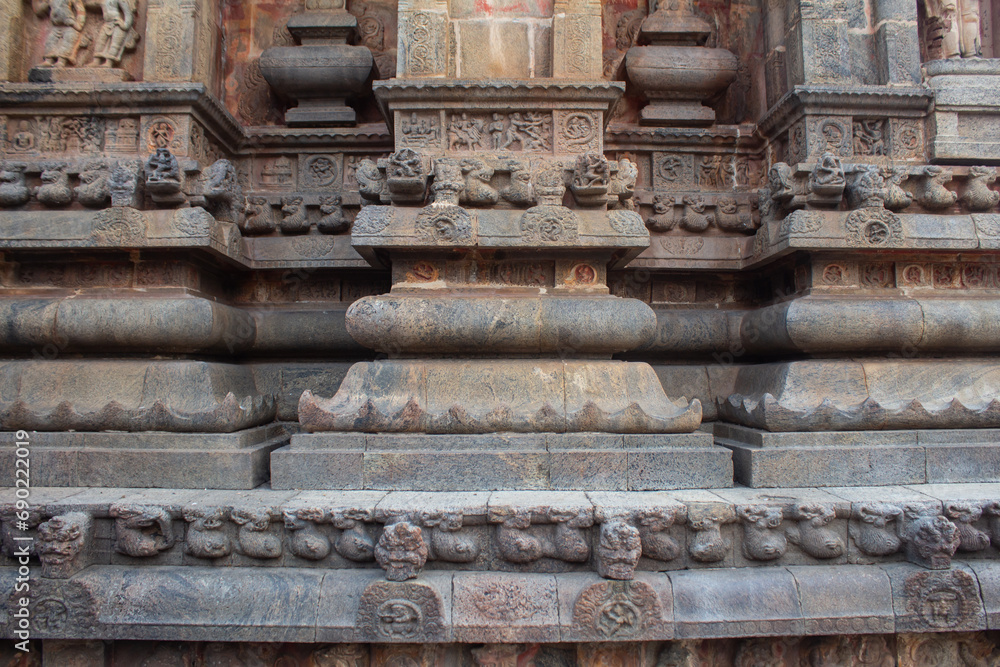 The pillars of the main chamber in Airavatesvara Temple located in Darasuram town in Kumbakonam, India. The pillars of the main chamber in Airavatesvara Temple located in Darasuram town in Kumbakonam, India.