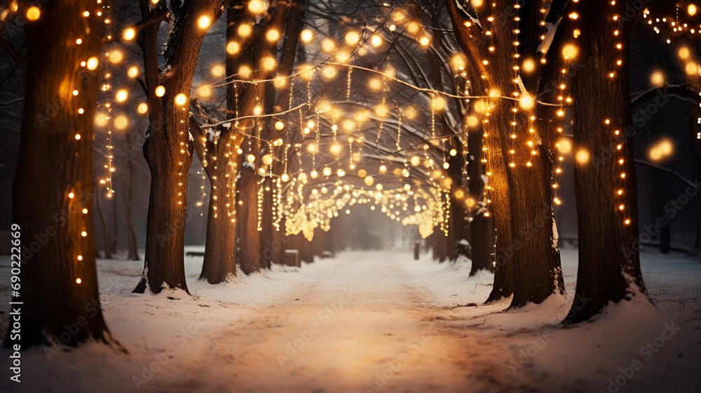big beautiful Christmas Tree with decorations and Illuminations in snowy night. New Year and Christmas holiday background. Festive winter city landscape. big beautiful Christmas Tree with decorations and Illuminations in snowy night. New Year and Christmas holiday background. Festive winter city landscape.