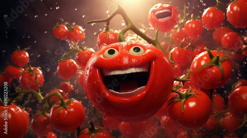 Happy tomato character with a cheerful face.