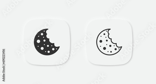 Cookie icon. Bite biscuit symbol. Snack signs. Cookies file symbols. Dessert icons. Food progress. Vector isolated sign.