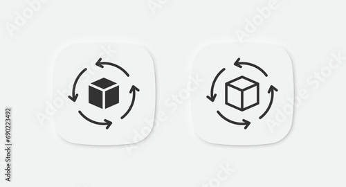 Rotate cube icon. Four arrows symbol. 360 rotate signs. Repeat reload square symbols. Return icons. Vector isolated sign.