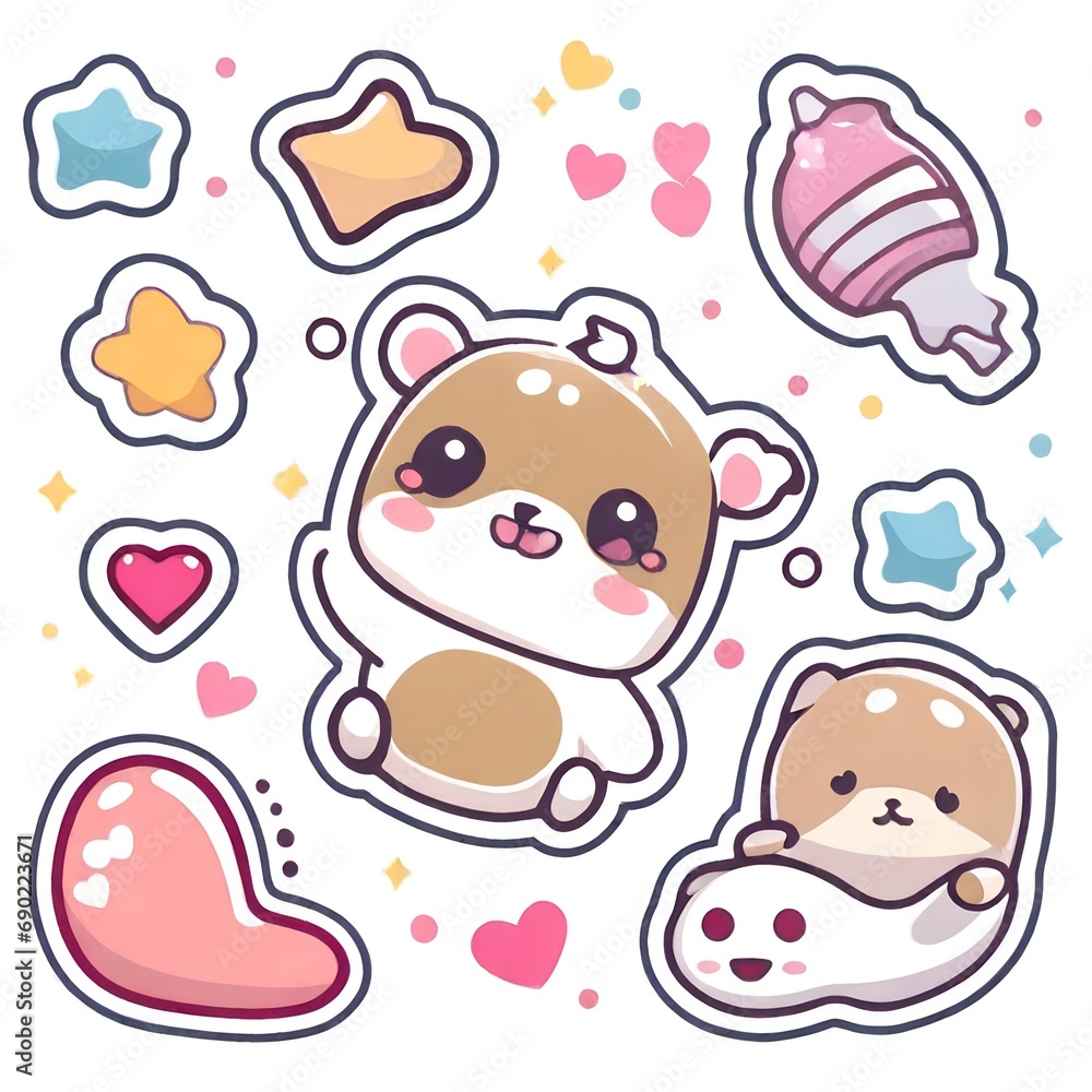 Kawaii elements set stickers