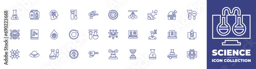 Science line icon collection. Editable stroke. Vector illustration. Containing science, data science, cytochrome, cryonics, book, ufo, capability, blood, laboratory, test tube, planets, man, flask. photo