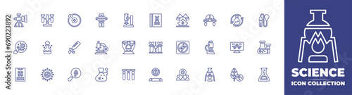 Science line icon collection. Editable stroke. Vector illustration. Containing chemical reaction, dna, robot, electron, pipette, search, experiment, telescope, examine, clipboard, ufo, microscope.