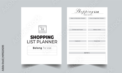 Shopping List, Checklist, Bucket List planner with cover page layout design template