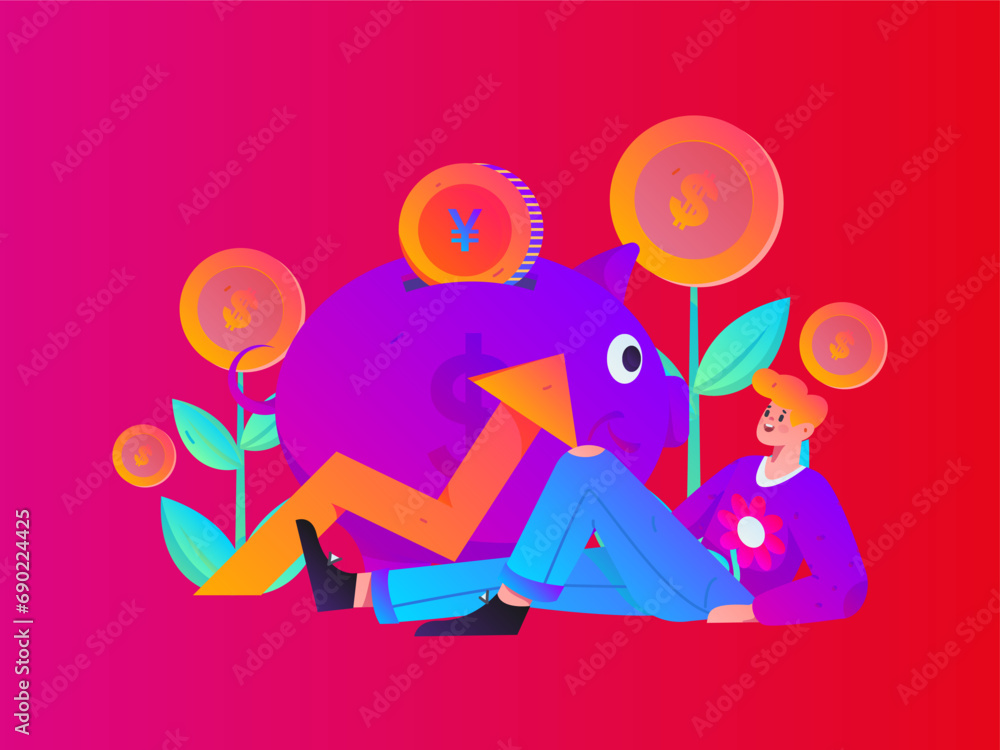 Fototapeta premium Internet financial management investment flat vector concept operation hand drawn illustration 