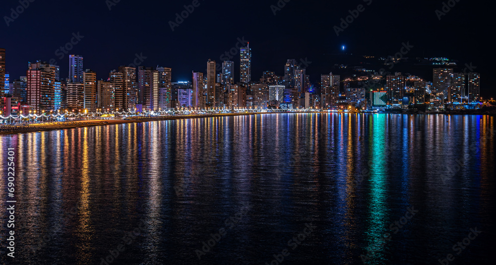 Fototapeta premium Panoramic night view of cityscape from Benidorm, Spain